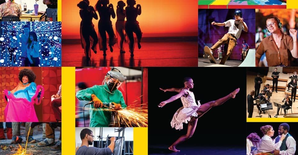 collage of arts photos from around campus