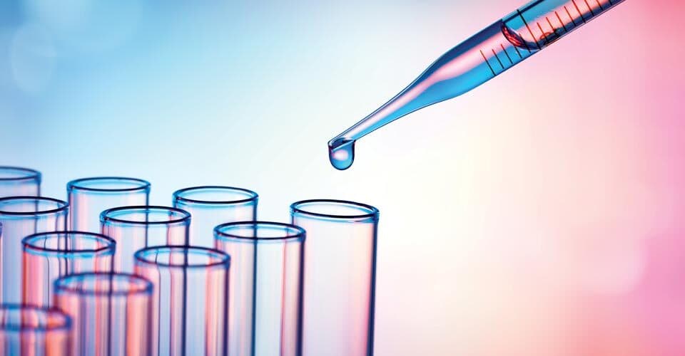 liquid dropping into test tubes