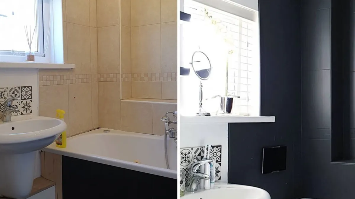 Painting Bathroom Tiles Before and After