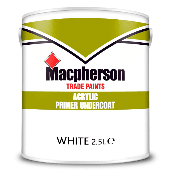 Macpherson Acrylic Primer Undercoat Paint, White | Colour Supplies