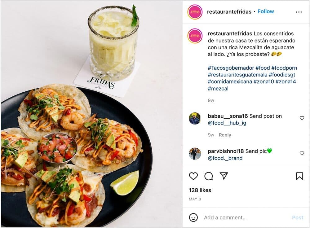 Fridas mexican restaurant in Antigua Guatemala instagram post