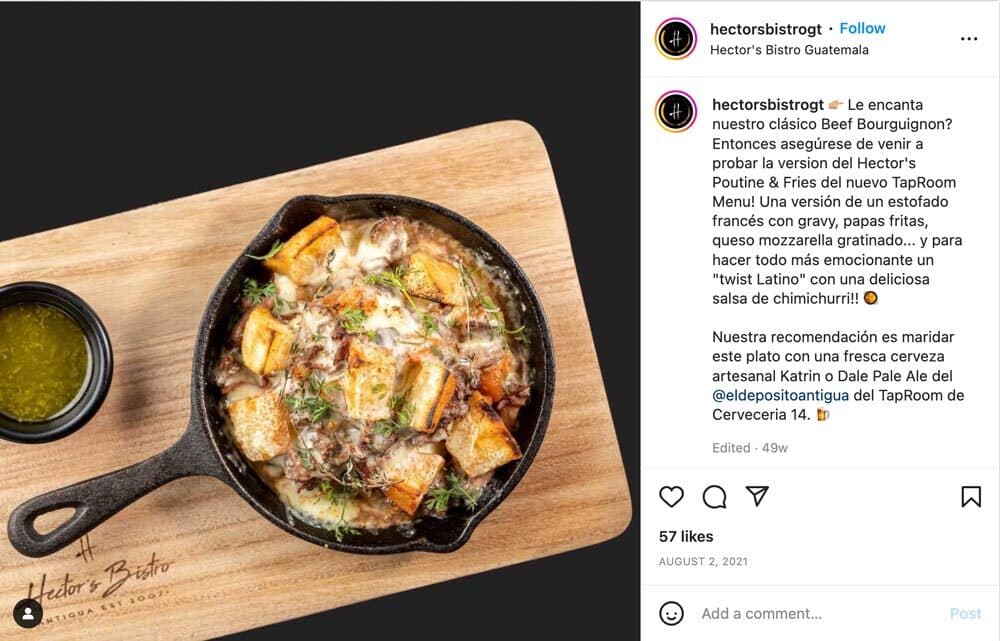 Hector's Bistro in Antigua Guatemala Instagram Post