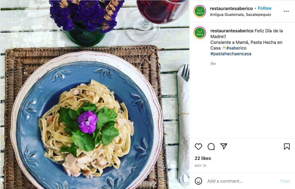 Saberico restaurant Antigua Guatemala instagram post