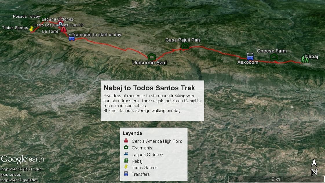 Nebaj to todos santos hut and hotel trail map