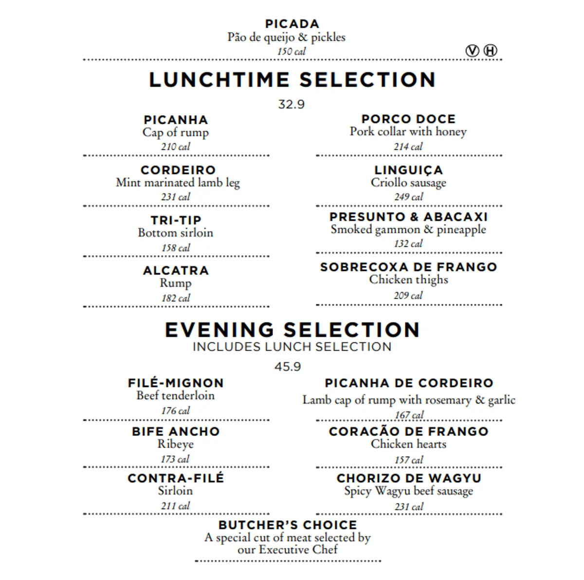 Fazenda steak menu