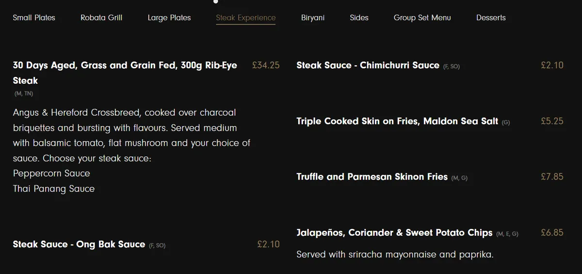 Vermillion steak menu