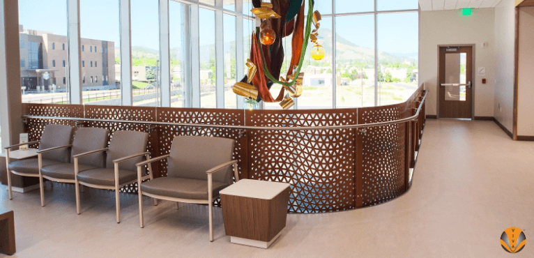 Calming, warm colors create a welcoming atmosphere in this Benefis Hospital waiting area.