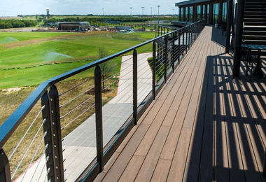 Cable deck railing above the PGA Headquarters and golf course
