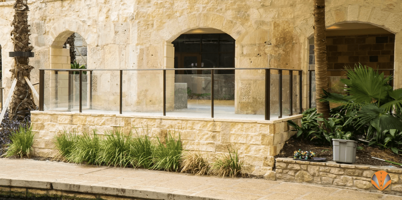 Modern Outdoor Railing Glass and Stone Patio