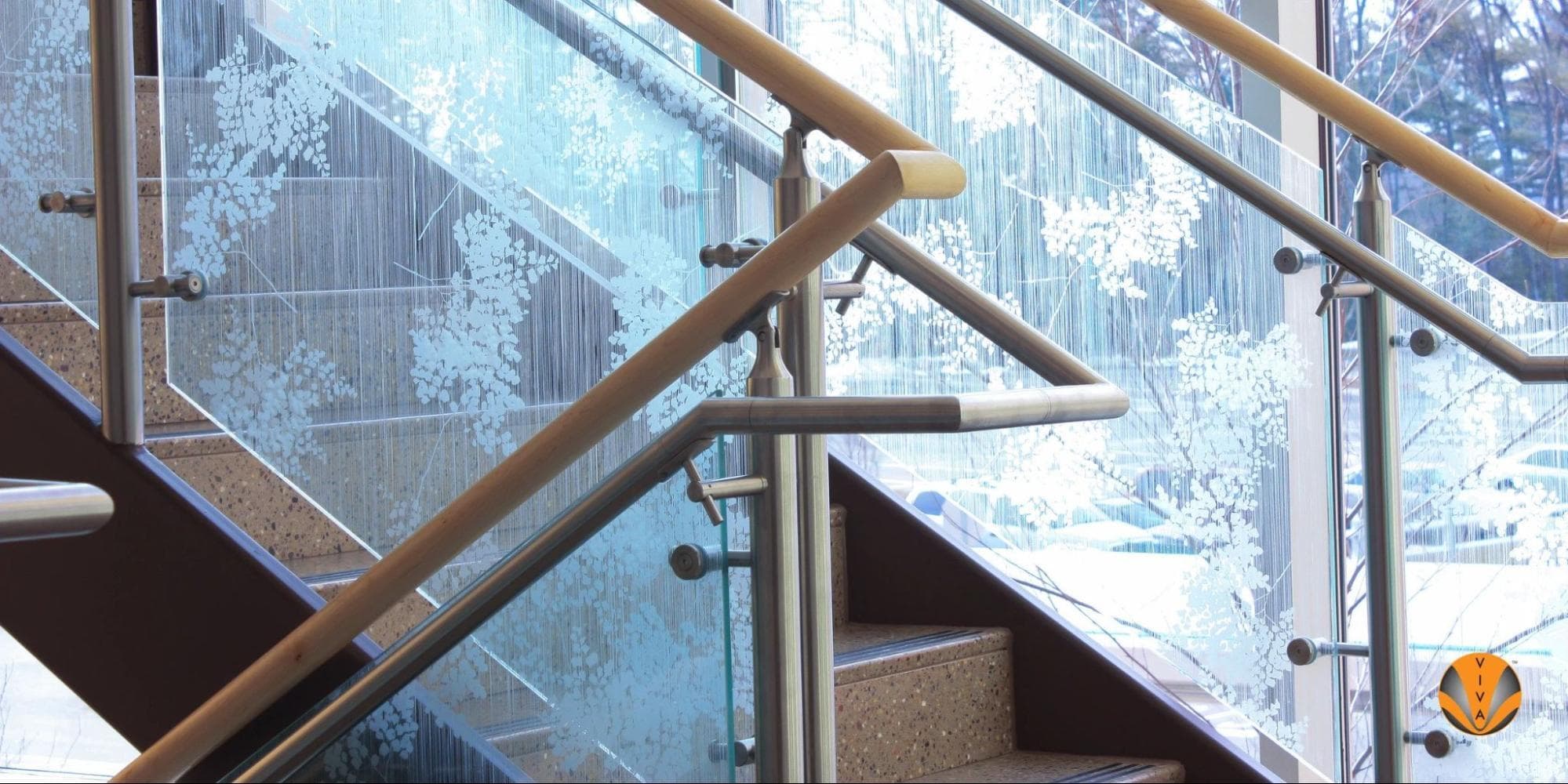 Glass Railing With Graphics Frosted Glass Railing Panels Design for Deck, Stair,… | VIVA Railings