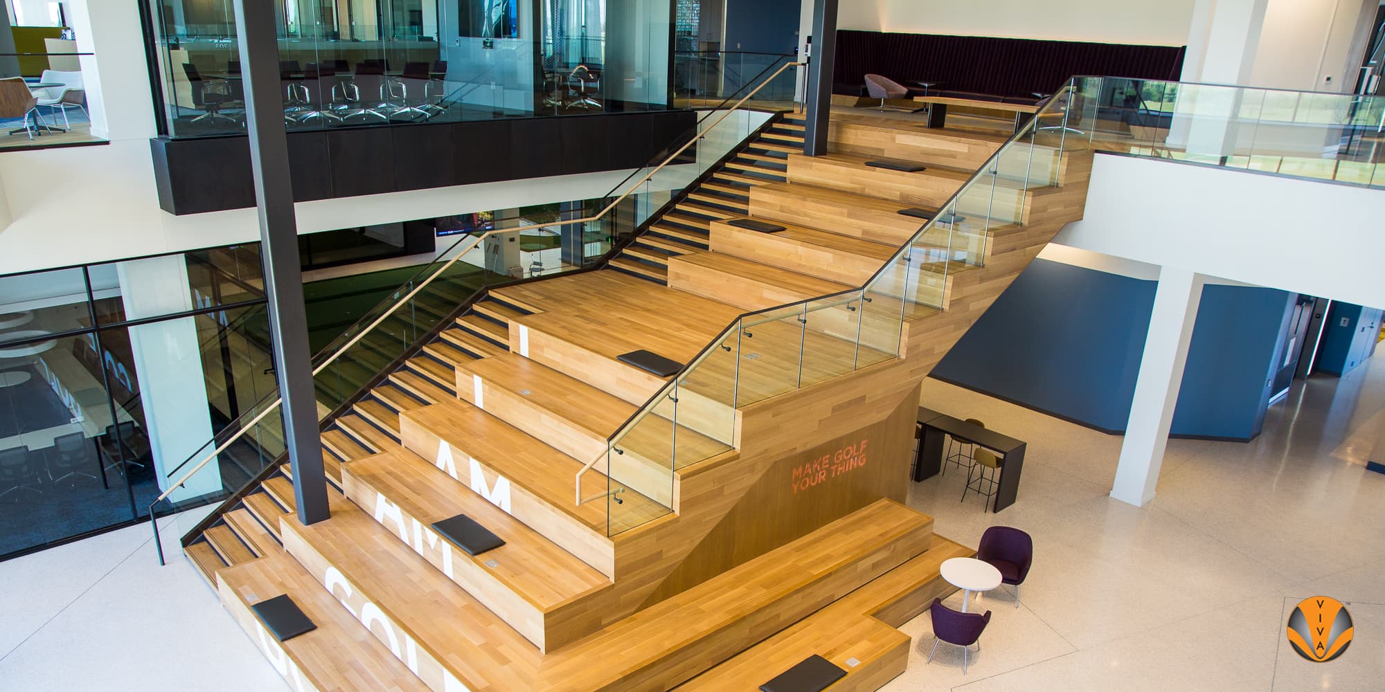 Learning Stair with SHOE Structural Glass Railing System at the PGA HQ in Frisco, TX