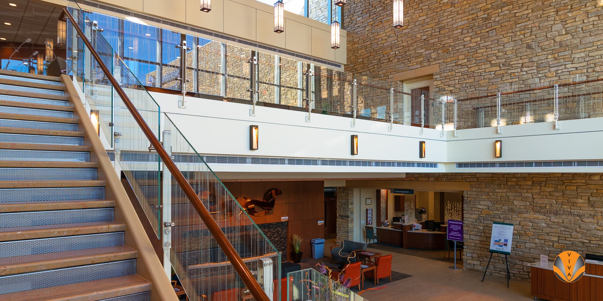 BLADE POWDER COATED SATIN ETCHED GLASS ROCKFORD CANCER CENTER