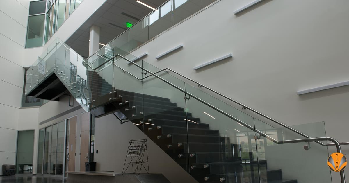 Button Type Glass Railing Button Glass Stair Railing | California State… | VIVA Railings