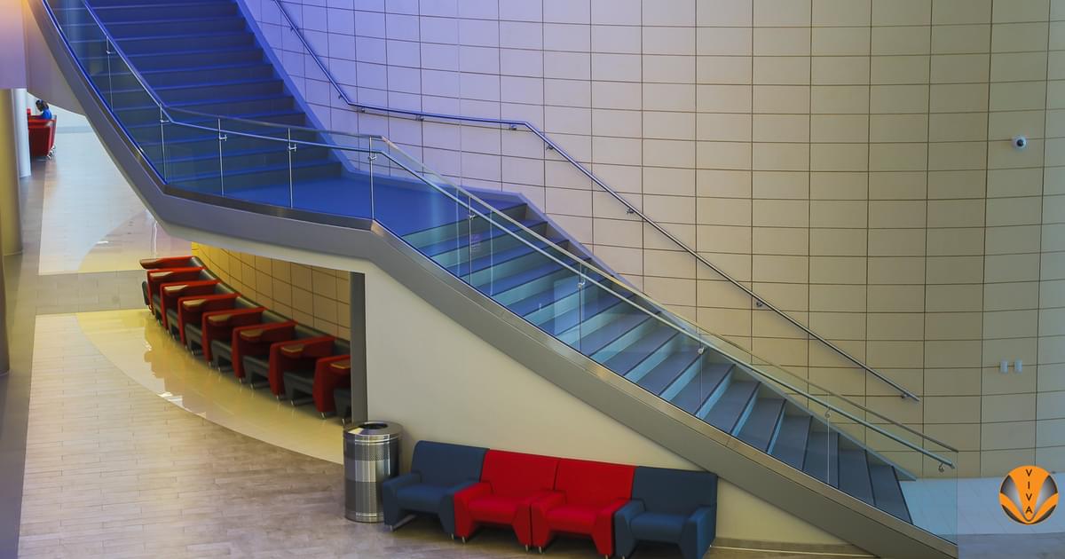 Curved Glass Stair Railing - SHOE™ | Collin College… | VIVA Railings