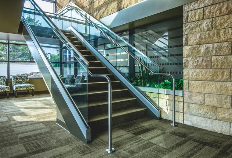 Structural Railing VIVA Railings | Curved Glass Stair Railing - SHOE™ | Collin College…