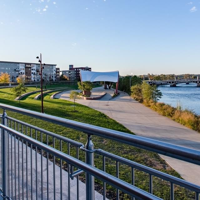 Amphitheater Railing Illuminated Picket Panel Railing System at McGrath… | VIVA Railings