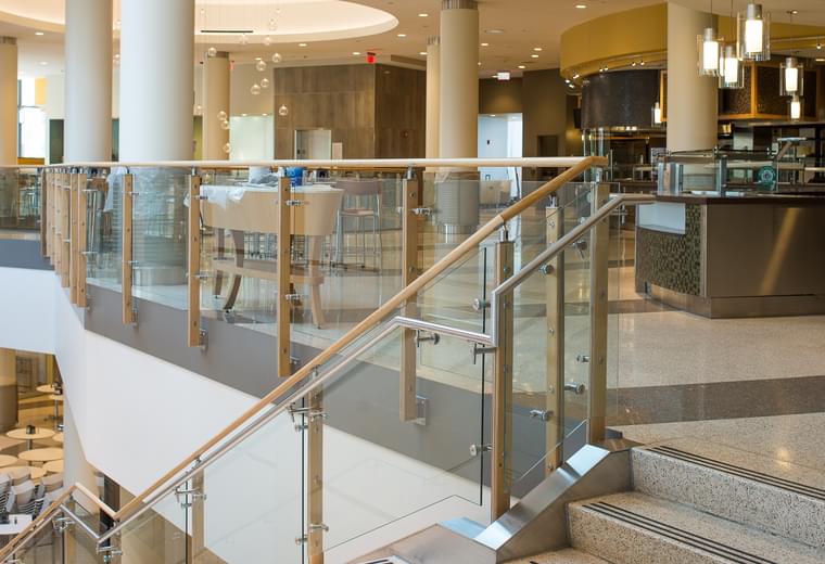 Viewing Point Railing VIVA Railings | Acid Etched Glass Railing | Univ. of MN Biomedical…