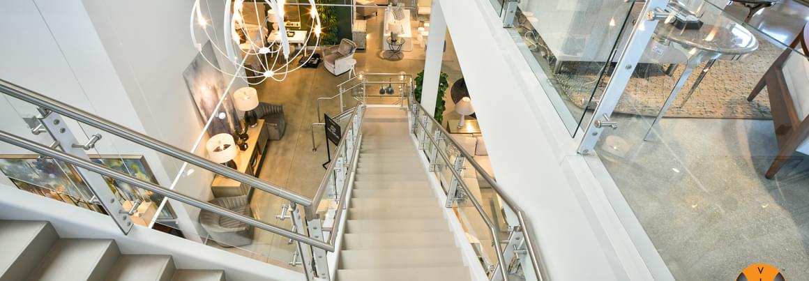 Powder Coated Fin Glass Railing System | Robb and… | VIVA Railings