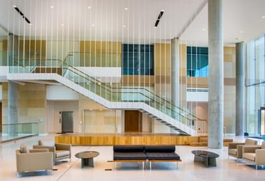 TOYOTA US HEADQUARTERS SHOE GLASS SMOKE BAFFLE SOLO GLASS RAILING