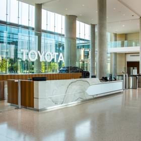 TOYOTA US HEADQUARTERS SHOE GLASS SMOKE BAFFLE SOLO GLASS RAILING