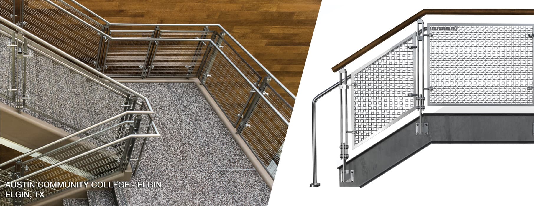 Square Wire Mesh Railing Commercial Stair Railing Systems, Designs, Ideas & Code Requirements