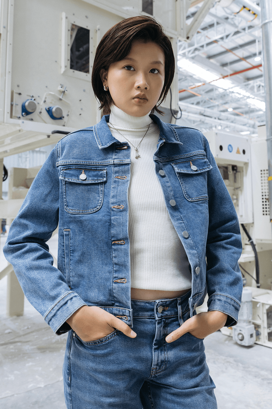 CALLISTO, a denim jacket from the Dawn Denim x Recover denim collection, made in Vietnam