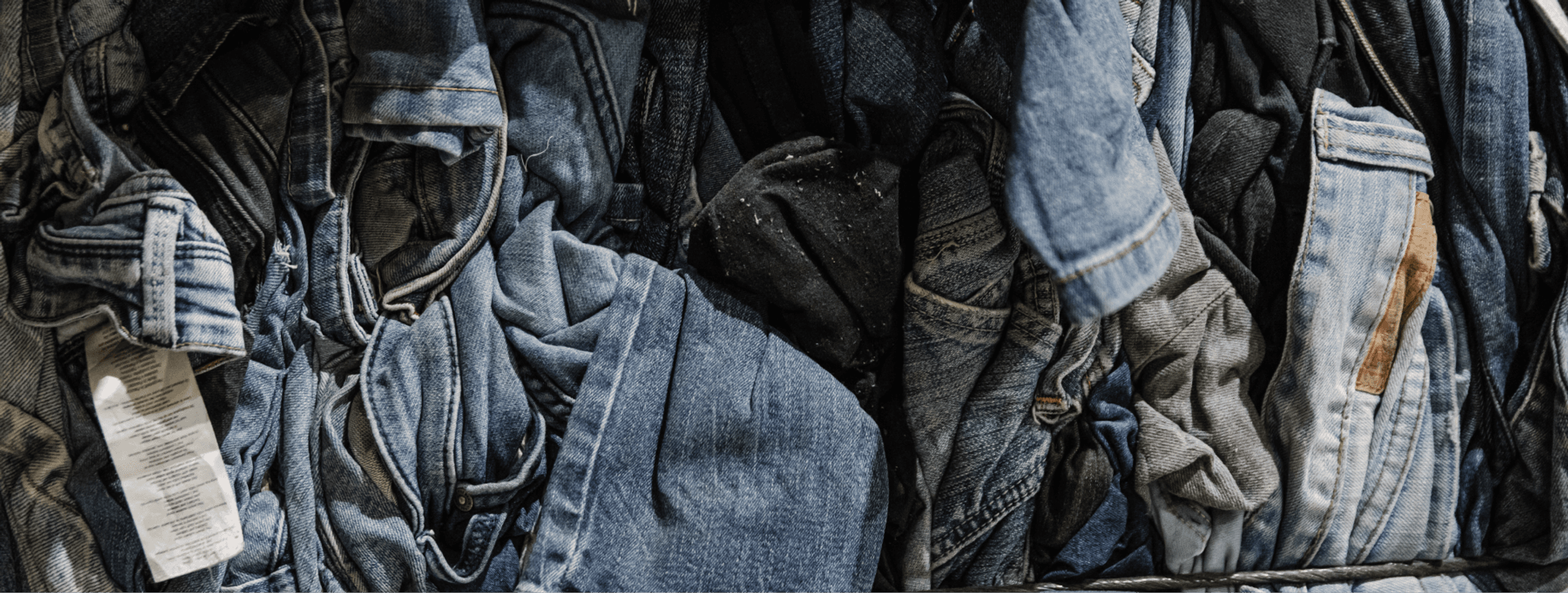 Picture of denim trousers ready to be recycled into Recover recycled cotton