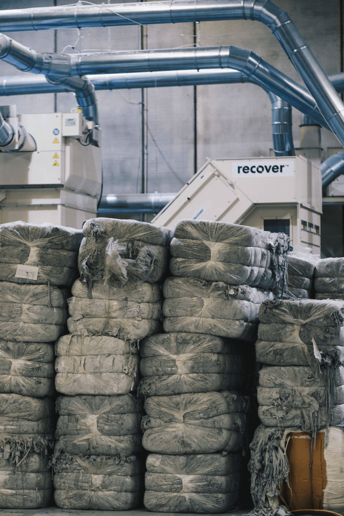 Picture of our Recover recycled cotton bales in our factory in Dhaka Bangladesh