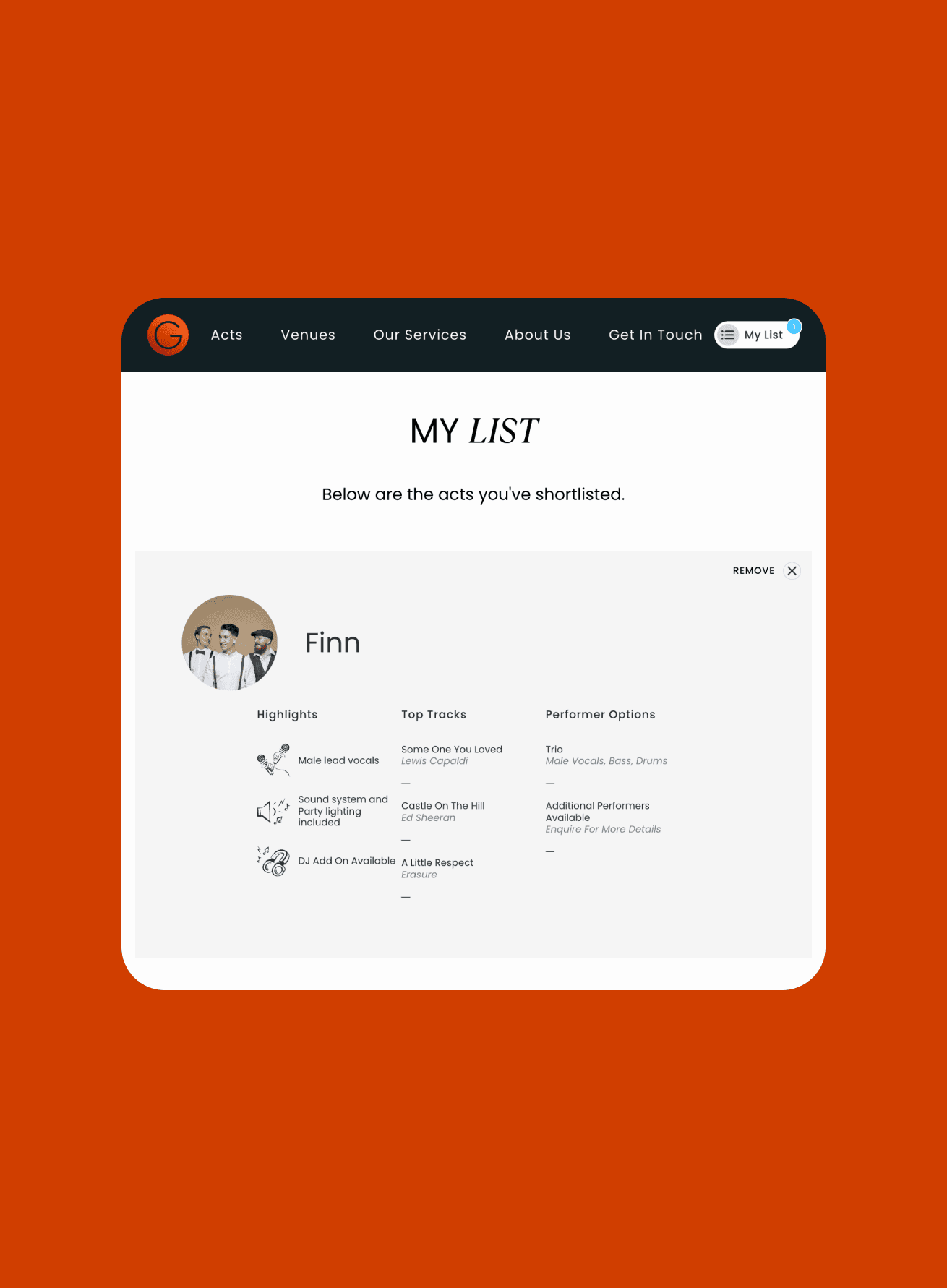 Gecko Live website design entertainment shortlist