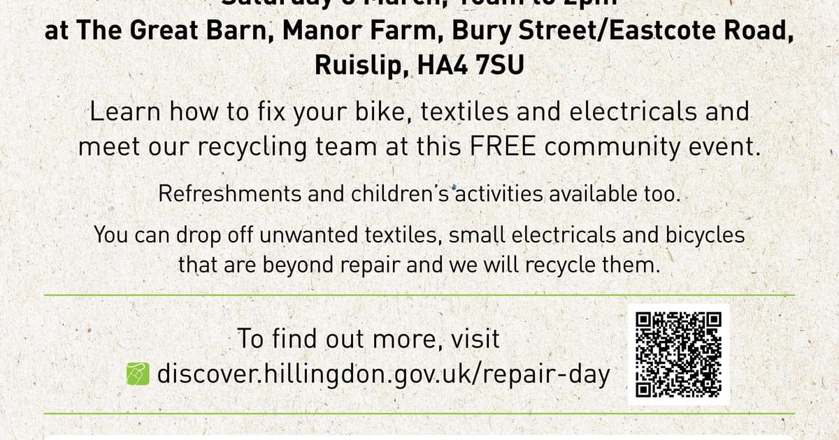 West London Waste | Hillingdon Repair & Reuse Day (Repair Week 2025)
