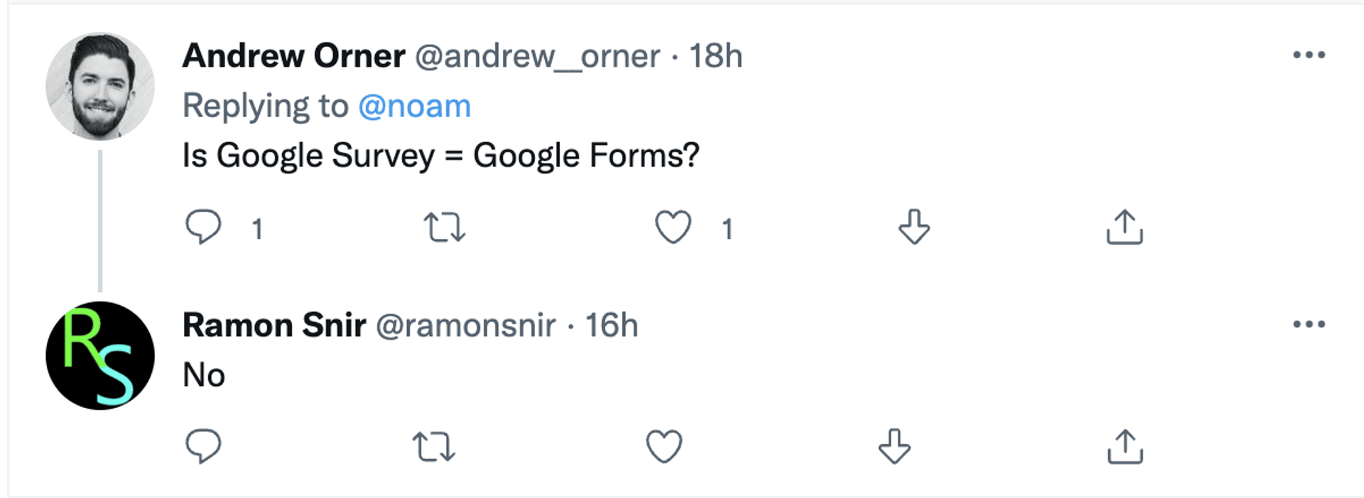 Tweet about Google Forms vs. Google Surveys