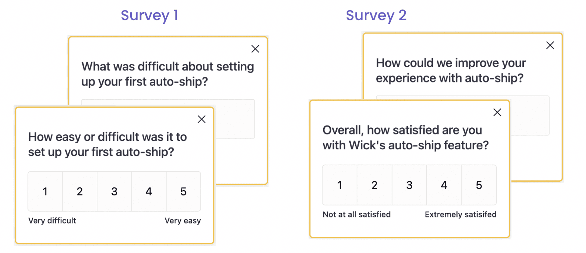 Sprig In-Product Survey measuring auto-ship satisfaction