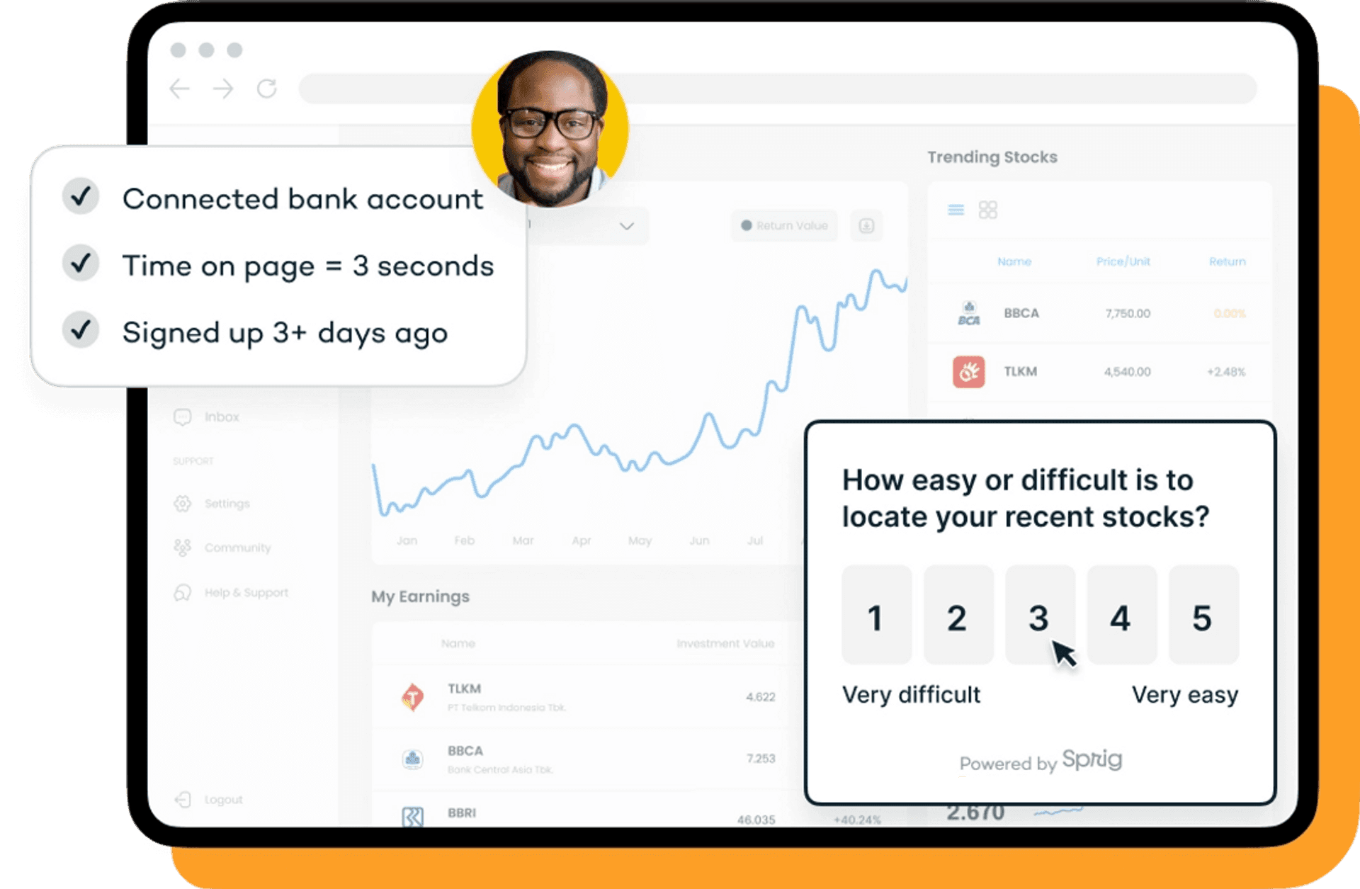 Example of Sprig In-Product Survey targeting and survey