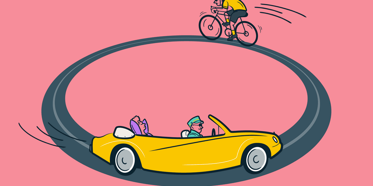 illustration of car and bike on continuous track