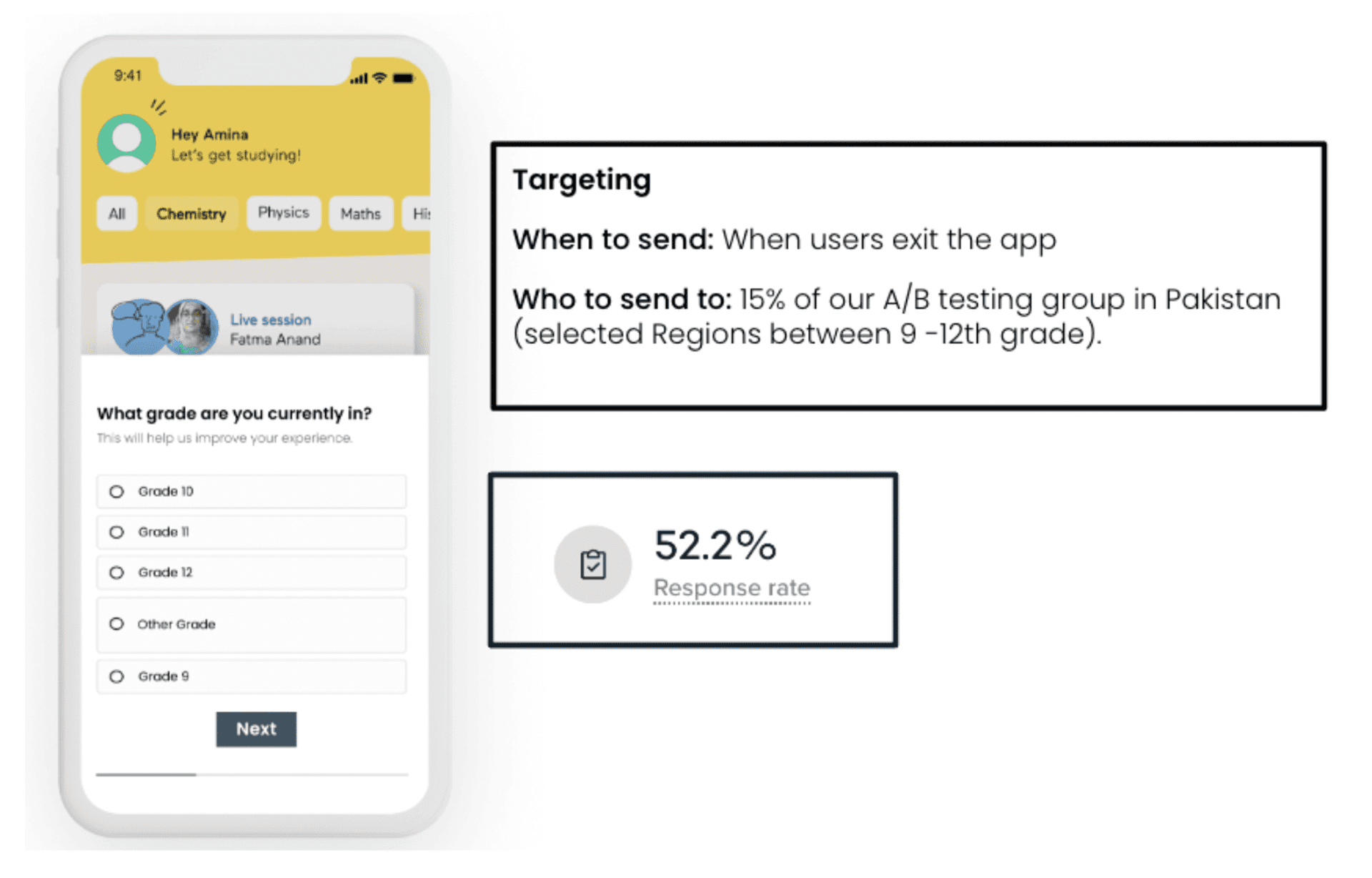 Image of in-app survey targeting specific users