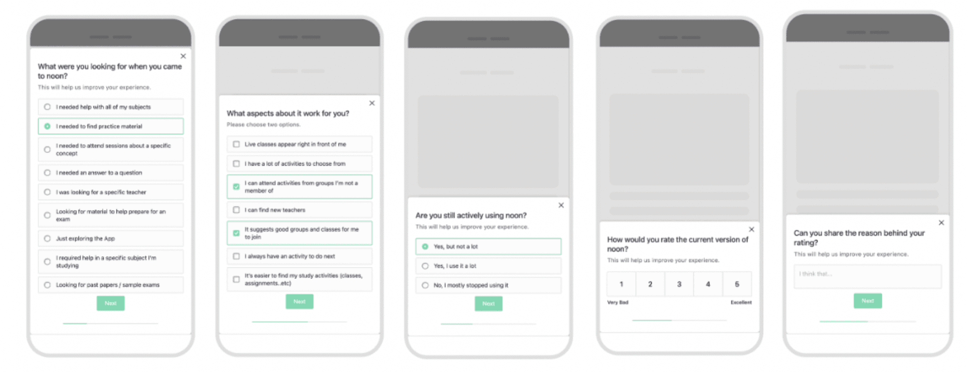 Image of various in-product surveys