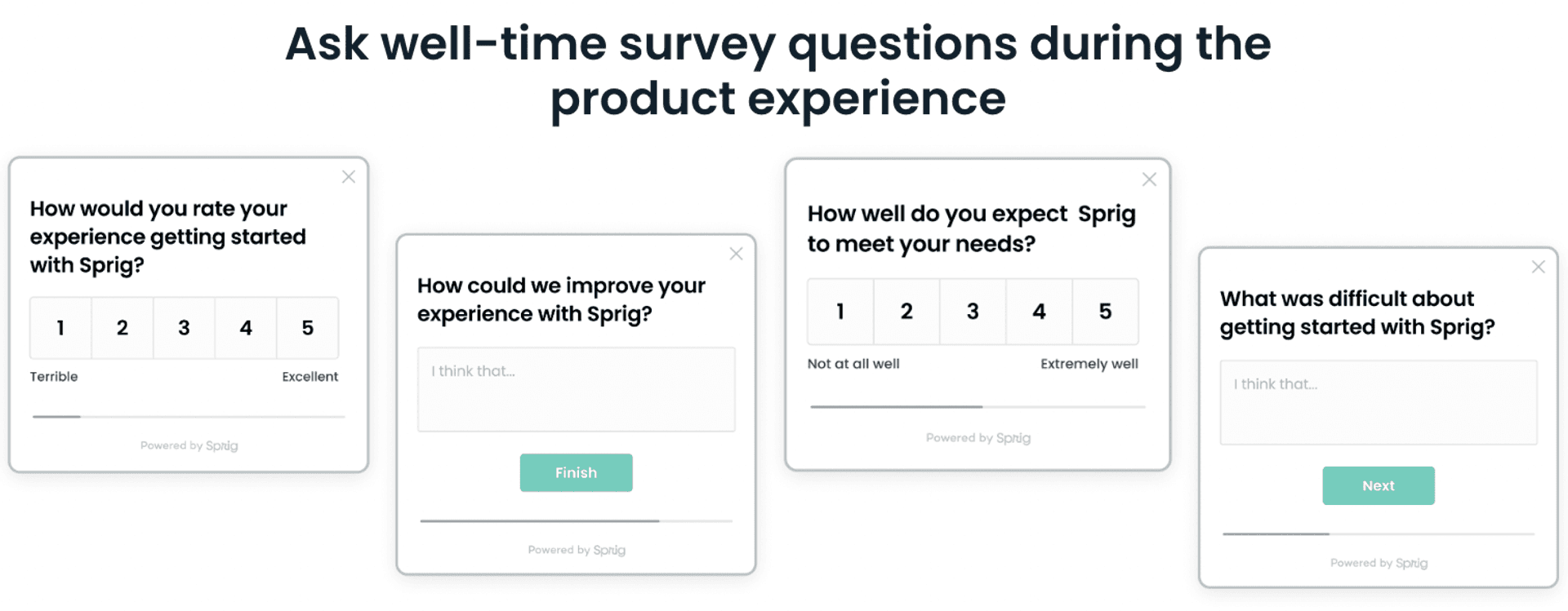 Examples of in-product surveys during onboarding