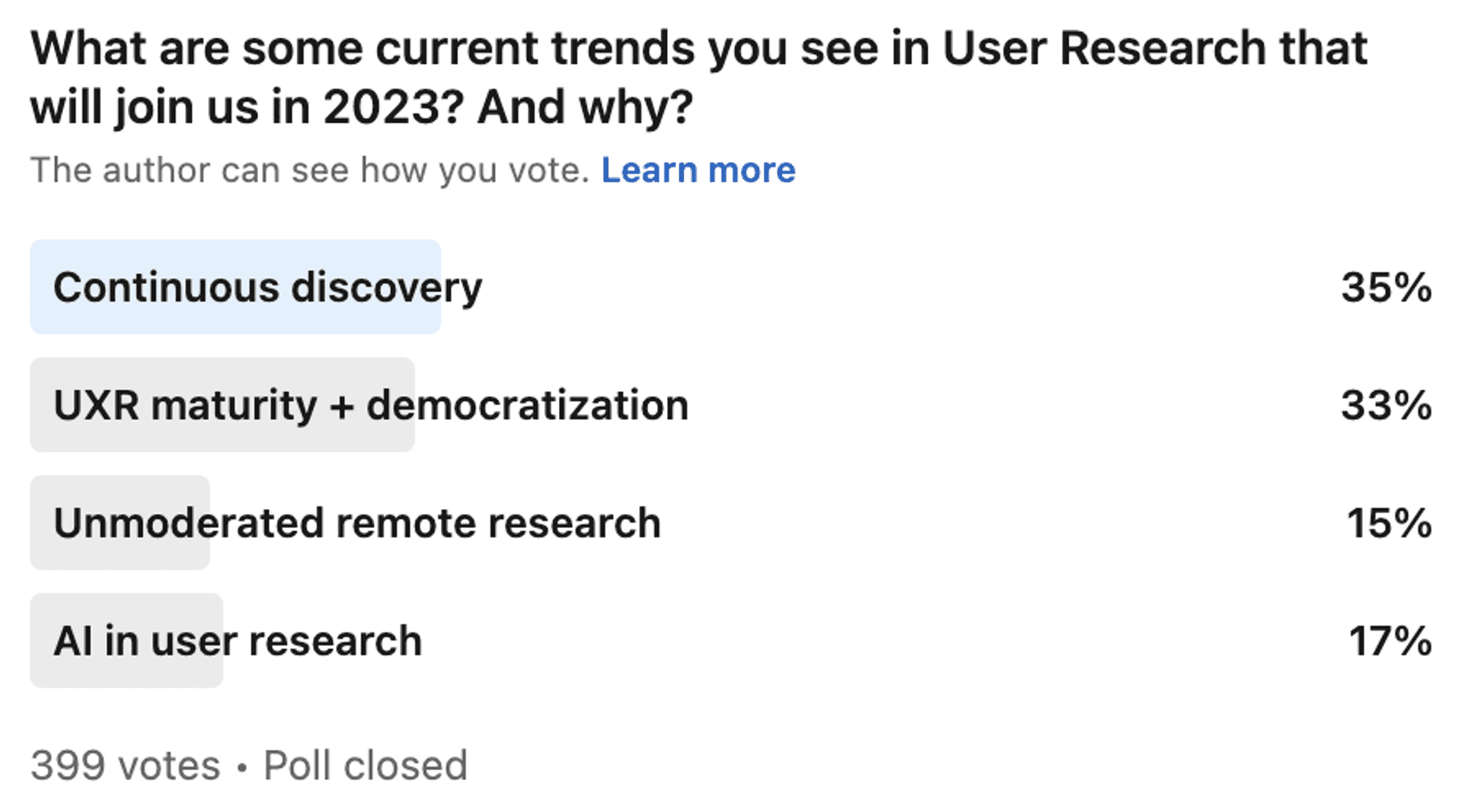 Poll showing top 2023 UX research trends