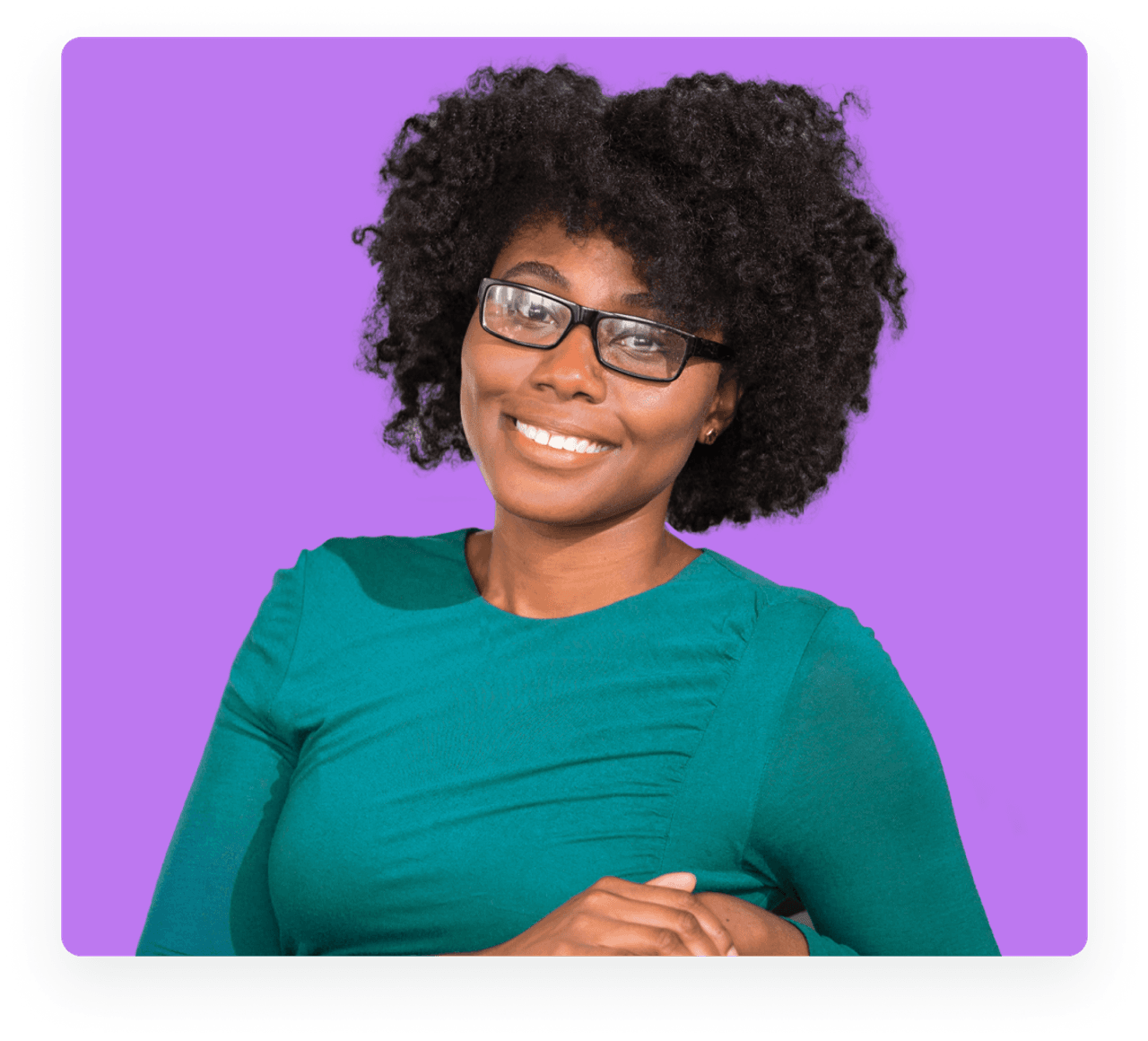 African American woman on purple background