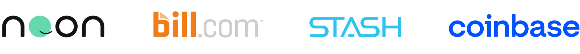 Noon logo, Bill.com logo , Stash logo, Coinbase Logo