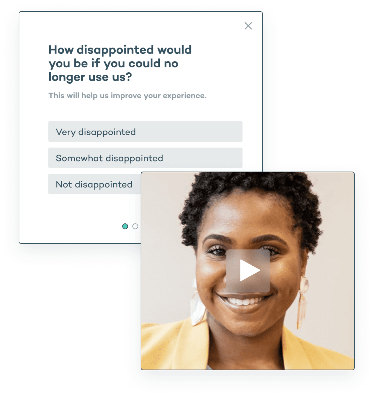 Image of a woman over a survey question