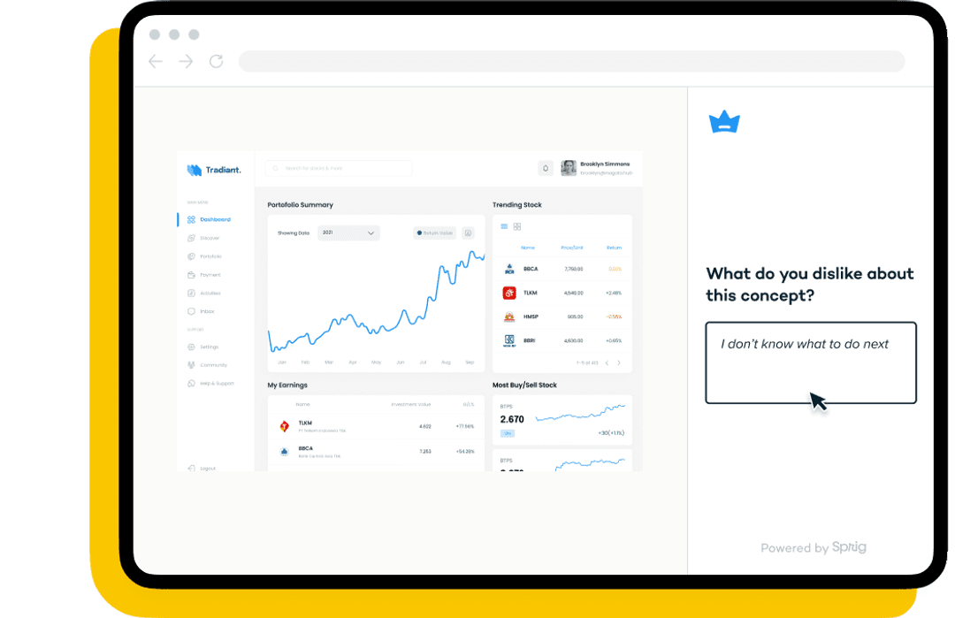 Sprig concept test on desktop