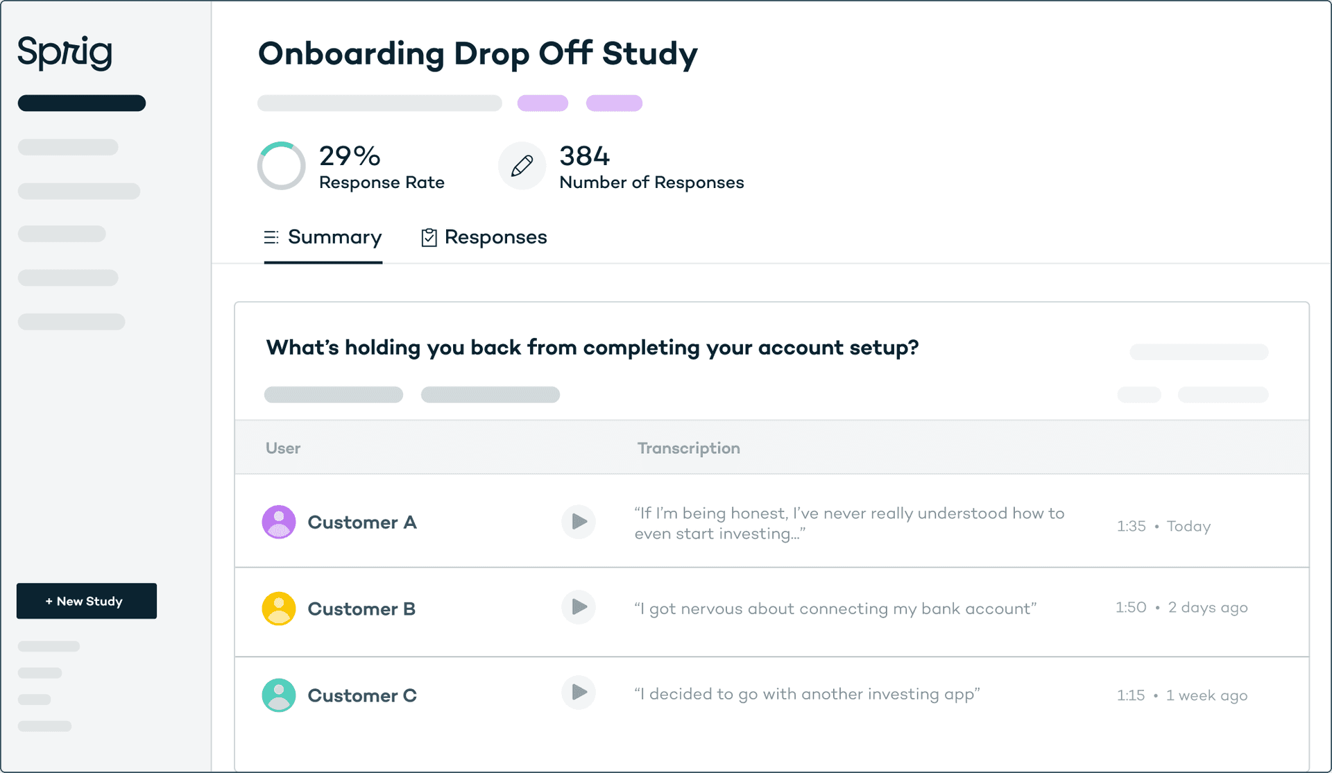 Sprig insights dashboard