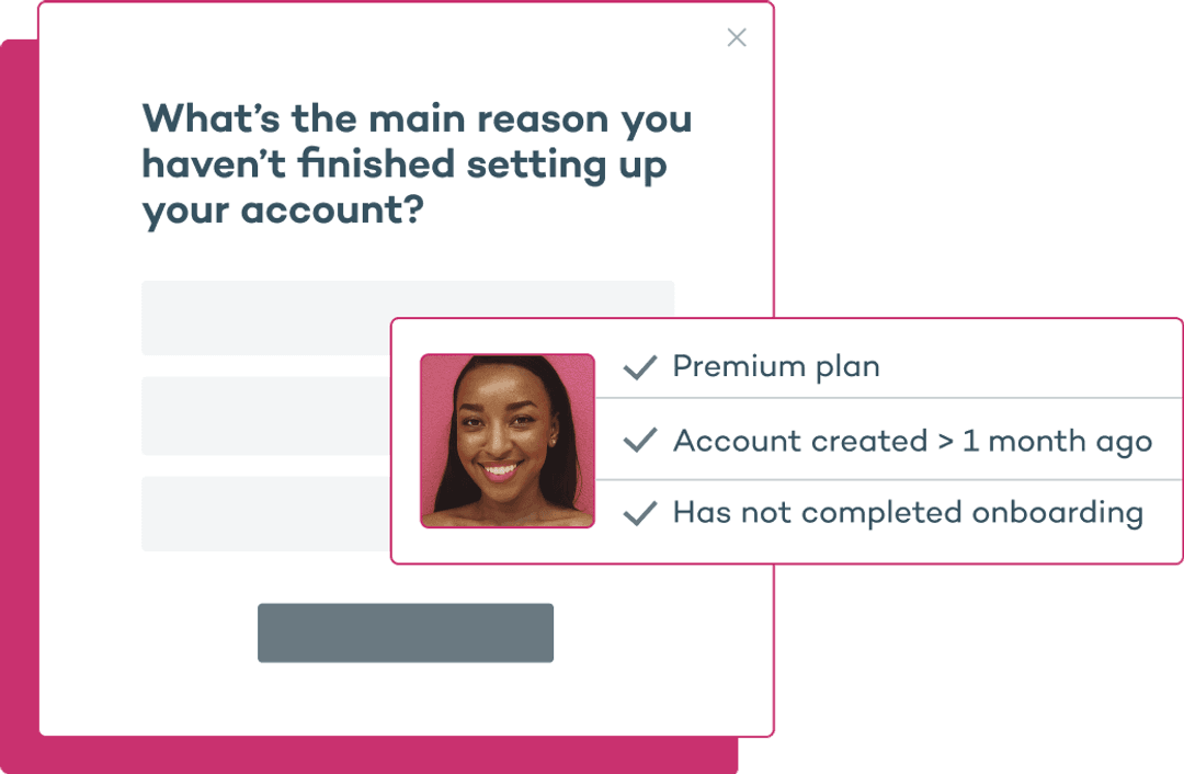Survey asking why a user abandoned the account creation process