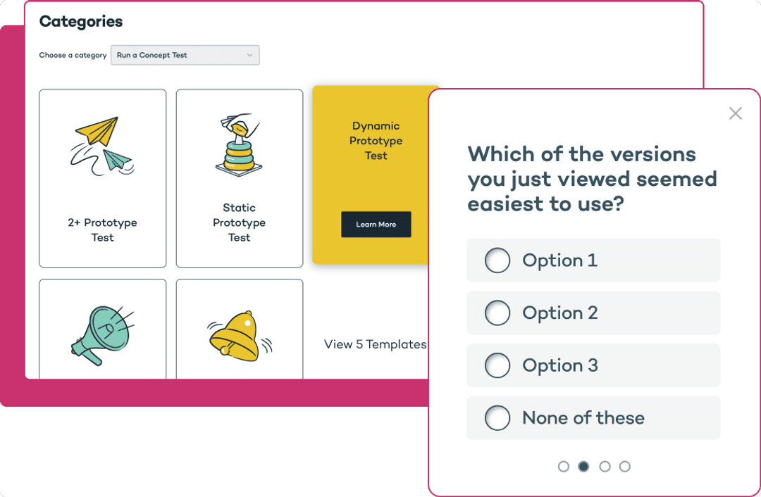 Image of research templates and a survey question