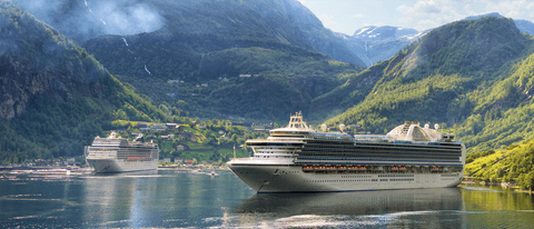 Cruise ship amongst fjords