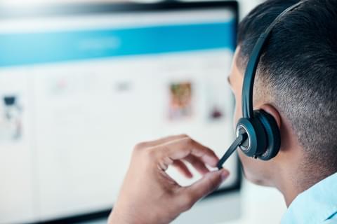 Call center employee contact us and man with head 2022 12 24 03 59 32 utc