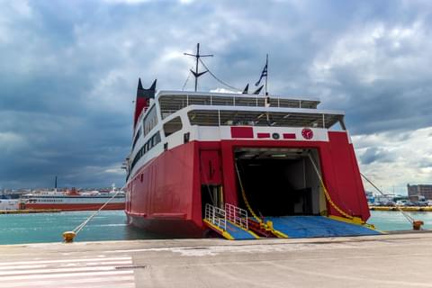 Closeup of a ferry boat ship with an open ramp rea 2023 11 27 05 25 00 utc
