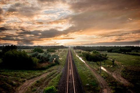 Railway nature landscape orange sunset on the sky 2023 11 27 05 34 57 utc