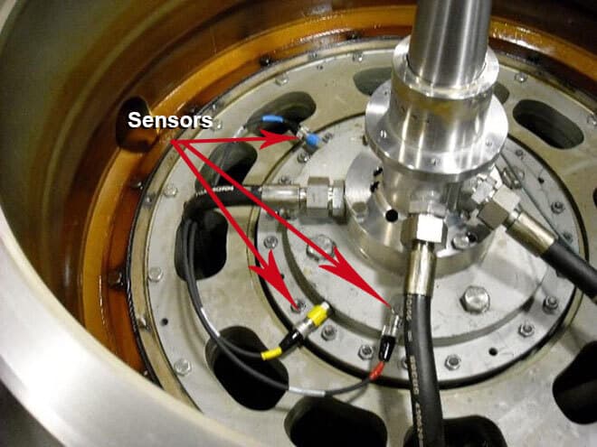 sensors mounted on the bearing housing